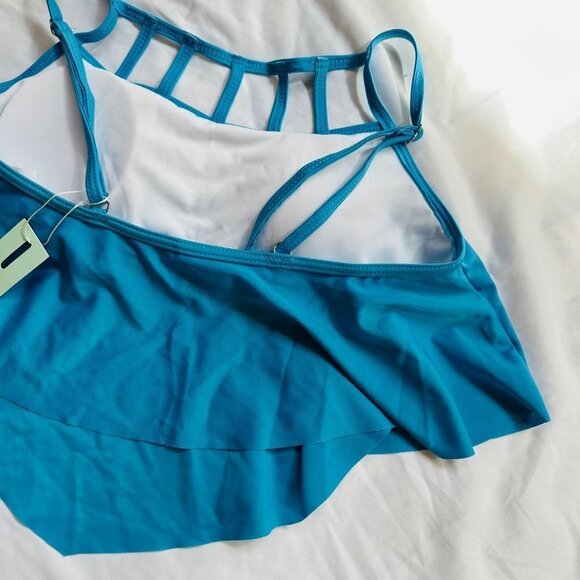 Dressfo Teal Blue Swimsuit Top Tapered Ladder Tankini Swim Top NWT Size S - Picture 9 of 11